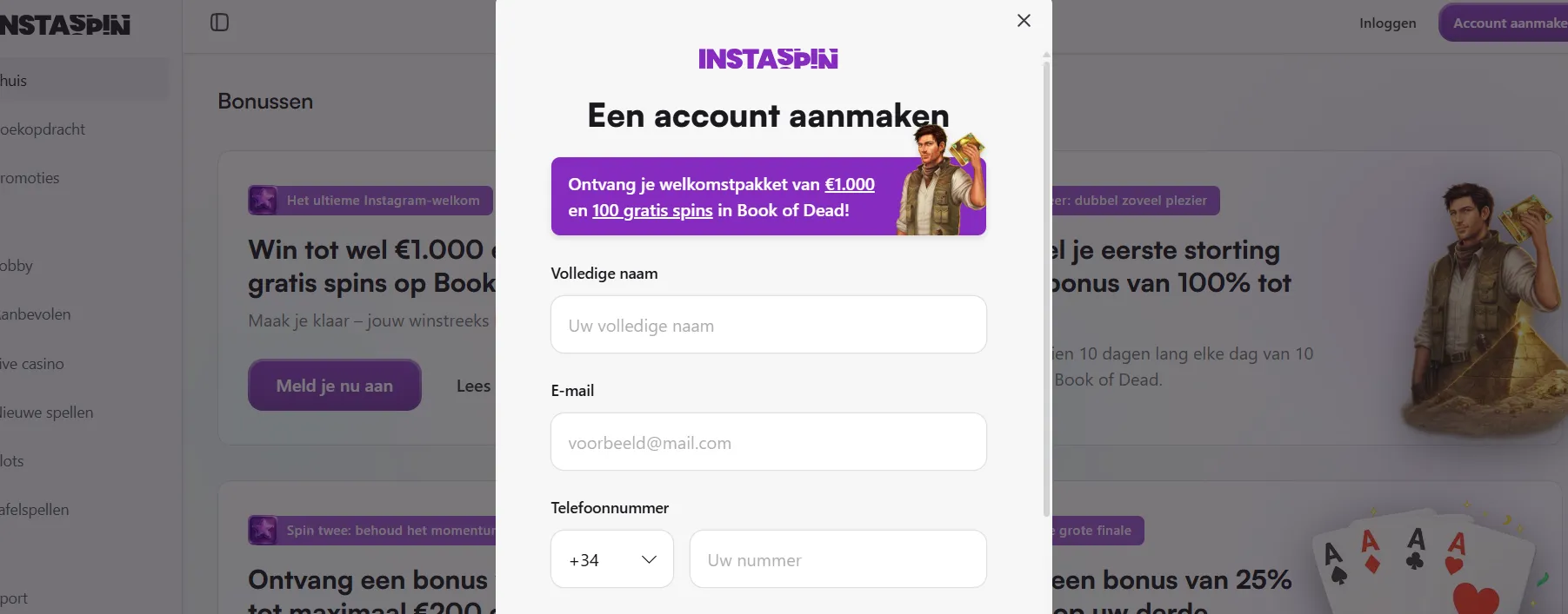 Insta Spin Casino registr
